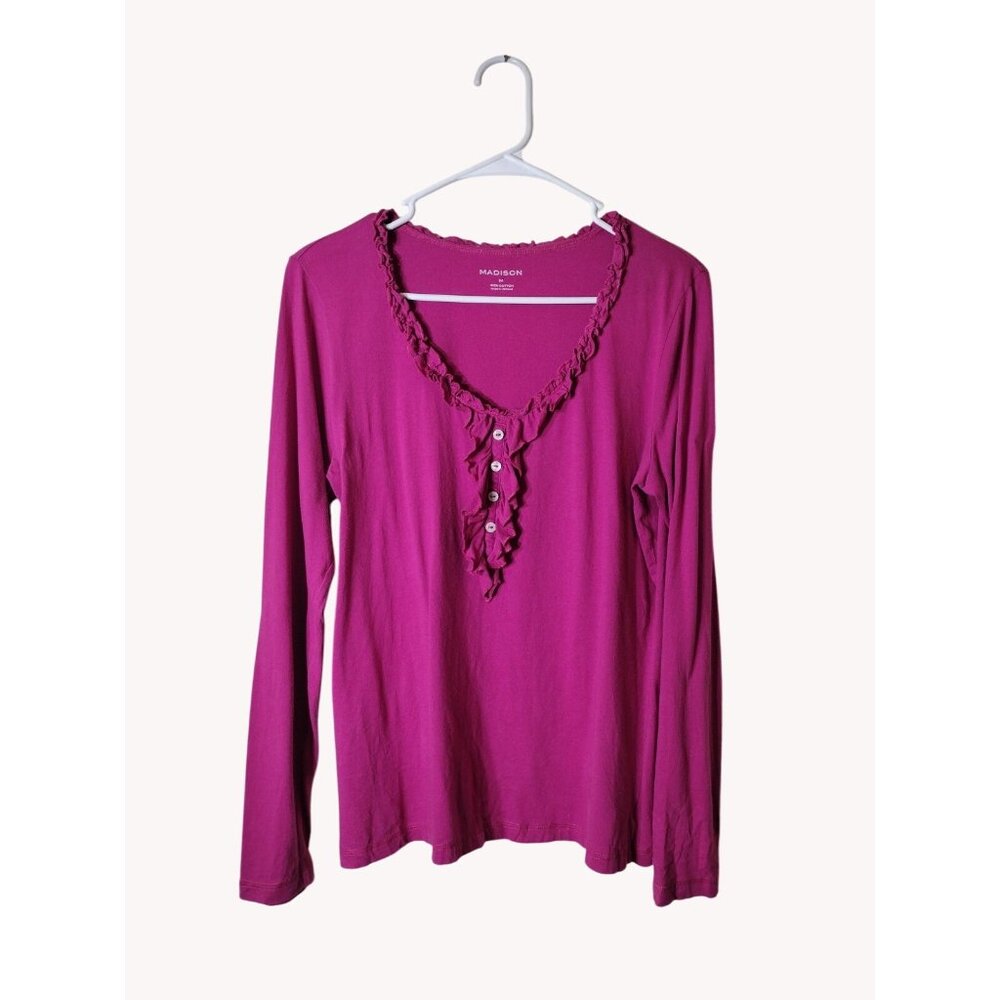 Madison Top Medium Long Sleeve Ruffle Fuschia